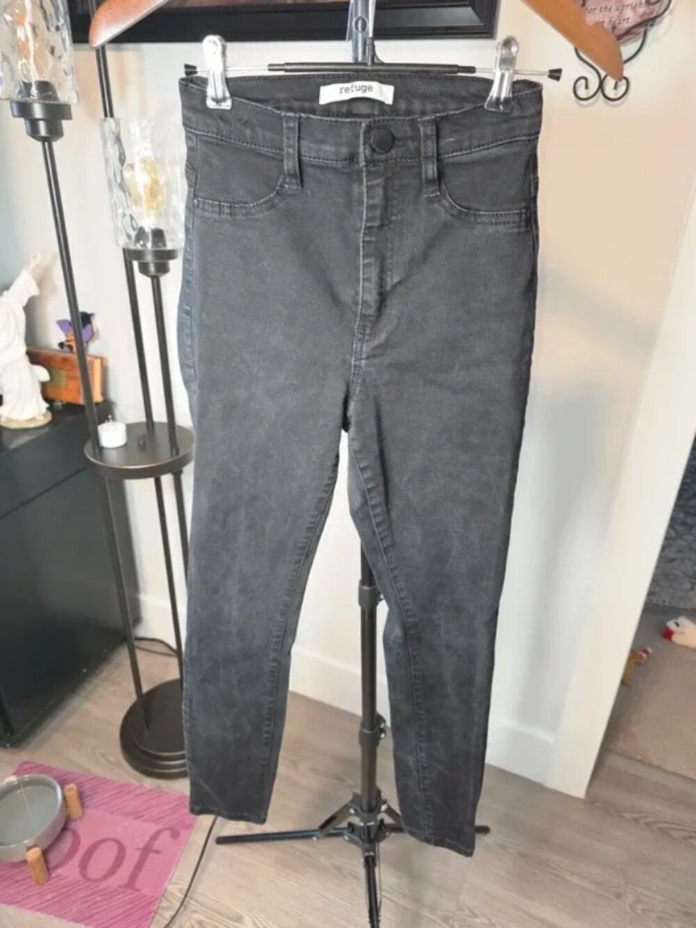 Cotton denim jeans, high-rise skinny fit, dark gray wash
